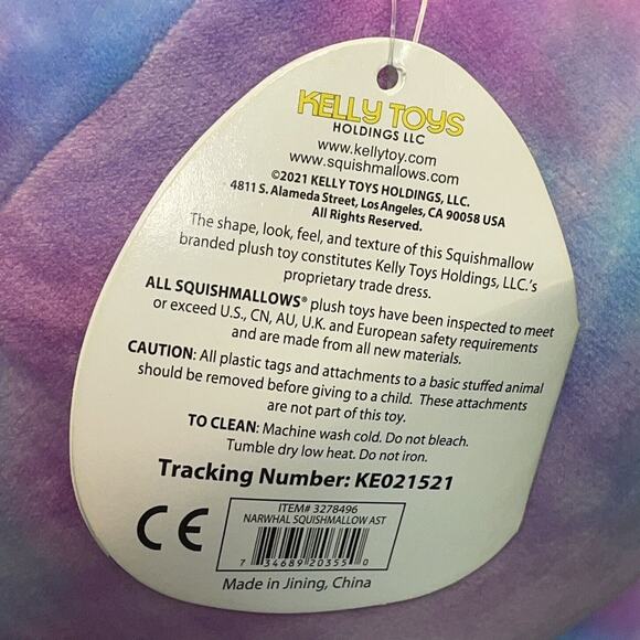 Squishmallows Plush Whale Narwhal Pillow Stuffed Animal Tie Dye Nursery Gift 12” - Picture 4 of 11